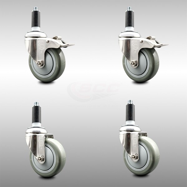 Service Caster 4 Inch 316SS Gray Poly Swivel 1 Inch Expanding Stem Caster Lock Brake, 2PK SCC-SS316TTLEX20S414-PPUB-2-S-2-1 - main